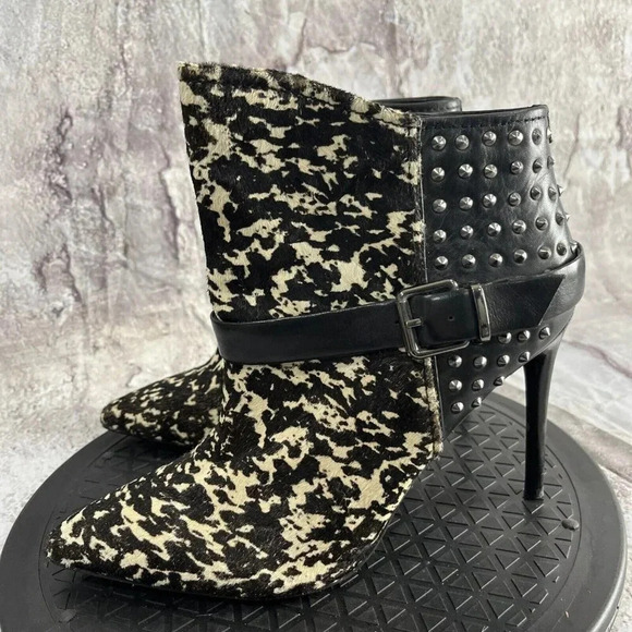 Kenneth Cole Bon Always Leather Studded Stiletto Heel Bootie Size 7.5 Calf Hair - Picture 3 of 6